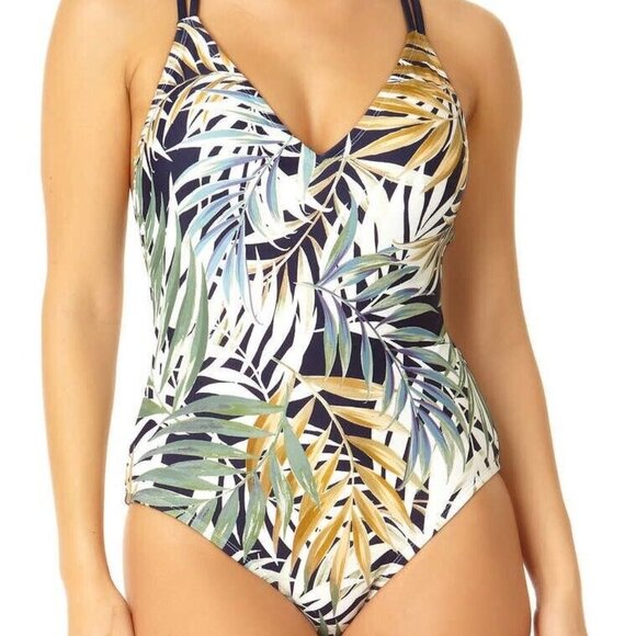New Hurley One Piece Swimsuit Size M Palms Print UPF 50+ Tropical Bathing Suit - Picture 1 of 14